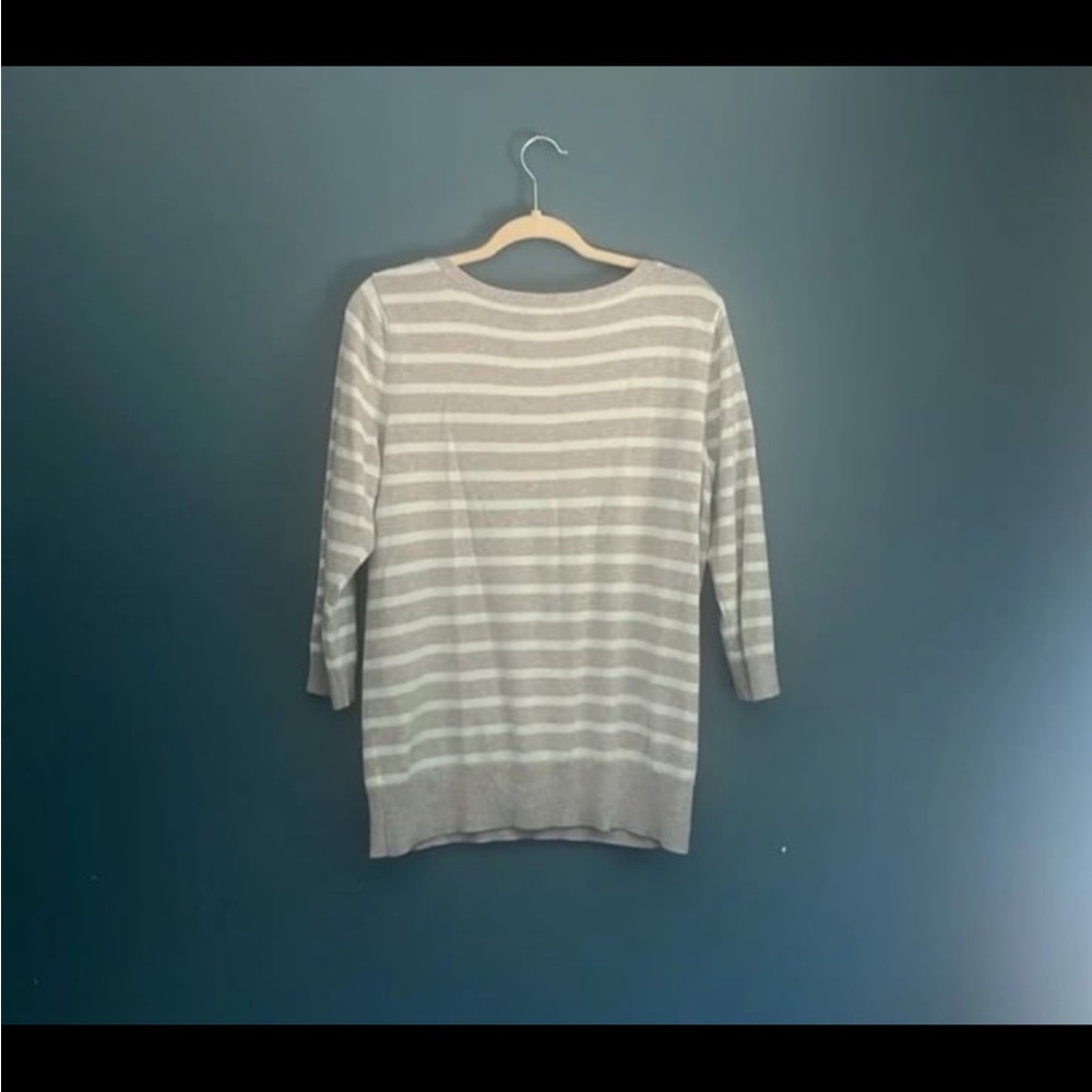 GAP gray, and light teal striped 3/4 length‎ armed sweater size women’s XXL